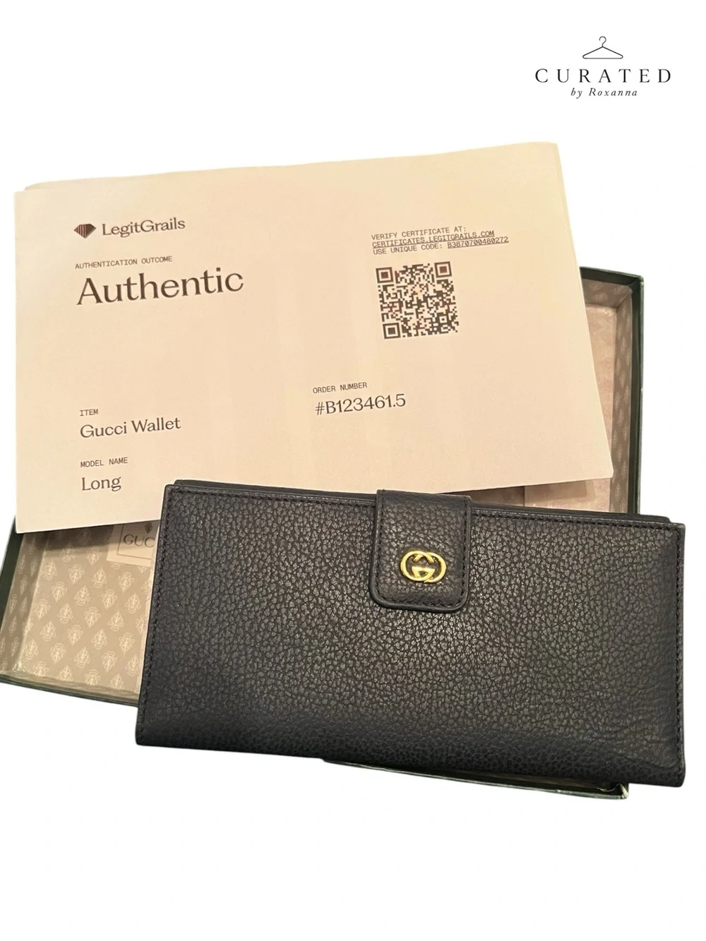 Gucci Vintage Navy Leather Continental Wallet Gold GG + Box & COA